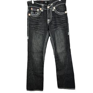 True Religion White Stitch Joey Super T Distressed Black Jeans Size 30 33